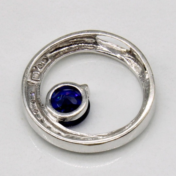 10k White Gold Diamond and Synthetic Sapphire Eternity Pendant - Picture 2 of 5